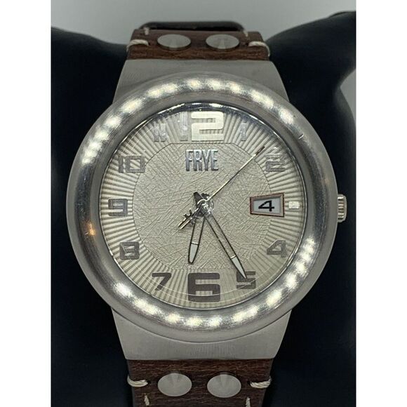 FRYE FR00004-02 Men's Brown Leather Analog Cream Dial Quartz Wrist Watch LW8 - Picture 2 of 12